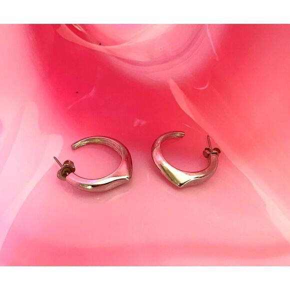 Contemporary Asymmetric Open Hoop Earrings, in Silver, Unmarked - Picture 1 of 4